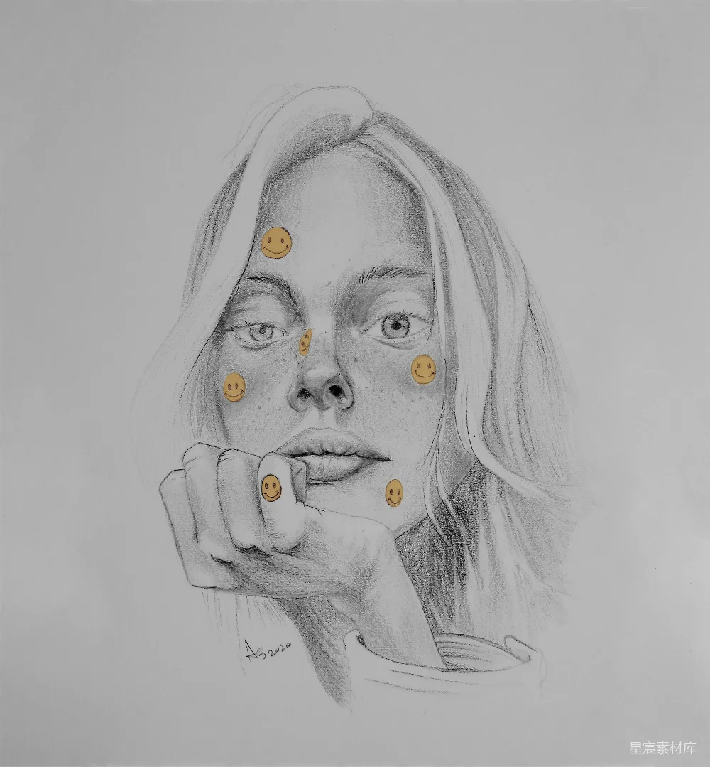 高清摄影 艺术 铅笔素描 情感 微笑的思考者
