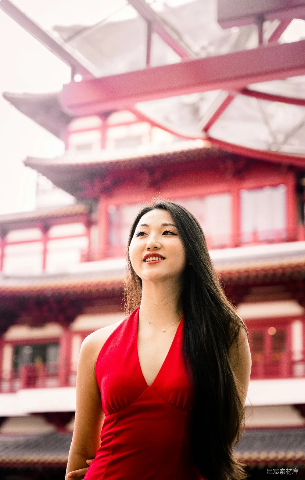 高清摄影 古风 女性 红色 微笑 古典 古风红衣女子微笑