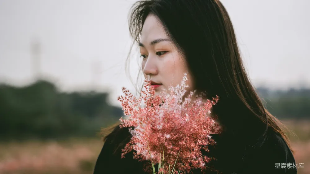 高清摄影 自然 秋天 粉红 人物 户外 秋日风中的一抹粉