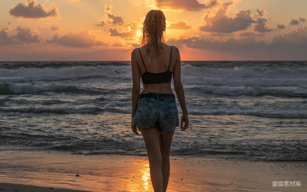 高清摄影 海滩 日落 独行 自然 宁静 海边日落独行