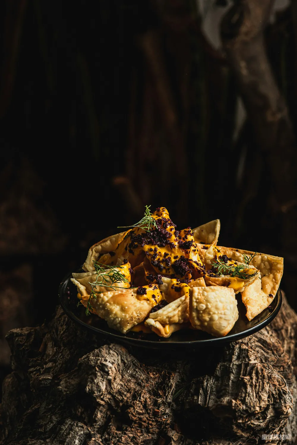 高清摄影 薯片 黑暗 美食 黑暗料理 零食 黑暗中的美味薯片