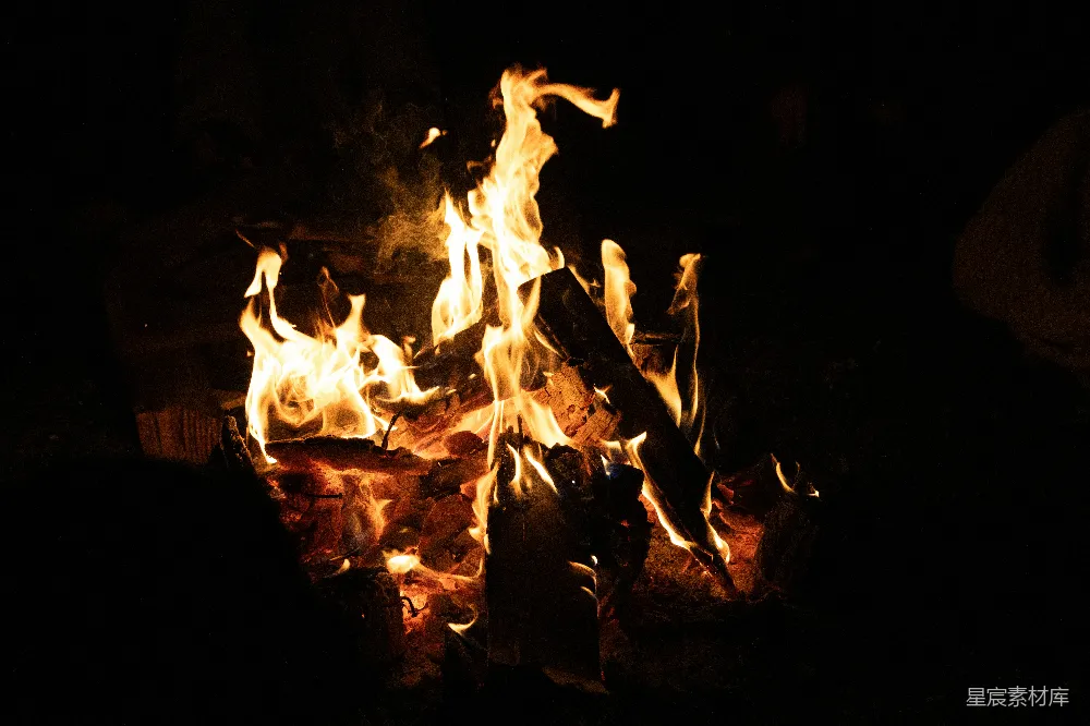 高清摄影 篝火 夜景 温暖 户外活动 自然 夜幕下的篝火