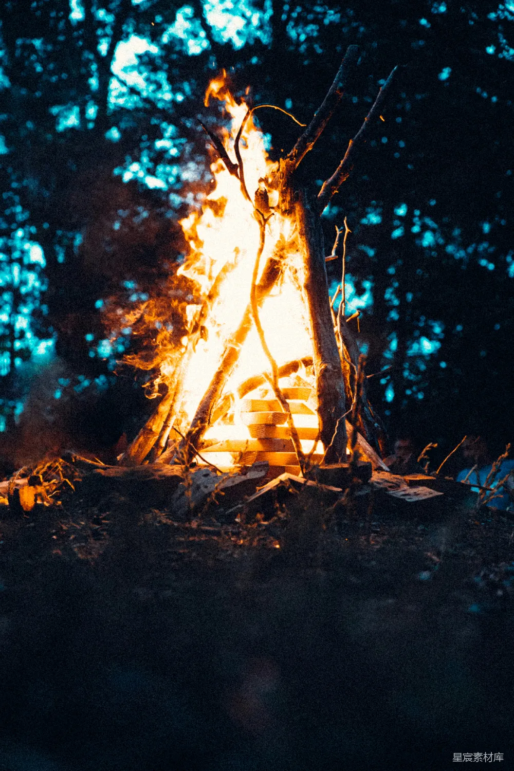 高清摄影 篝火 夜晚 自然 户外 温暖 夜幕下的篝火