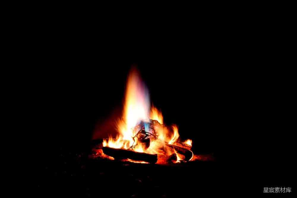 高清摄影 篝火 夜晚 温暖 户外活动 静谧 夜色中的篝火