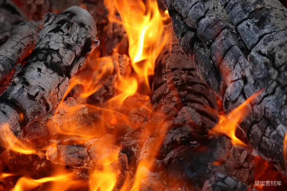 高清摄影 篝火 火焰 户外 自然 温暖 熊熊燃烧的篝火