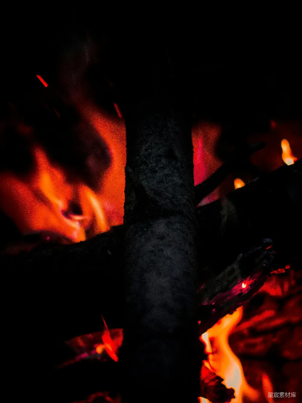 高清摄影 篝火 温暖 夜晚 火光 户外 篝火夜的温暖