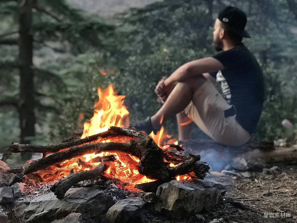 高清摄影 自然 户外 放松 篝火 森林 篝火旁的宁静时光