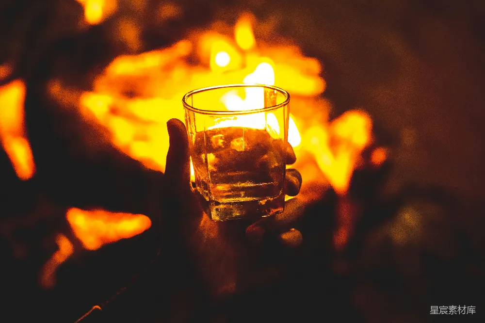 高清摄影 篝火 酒杯 温暖 夜晚 放松 篝火旁的酒杯
