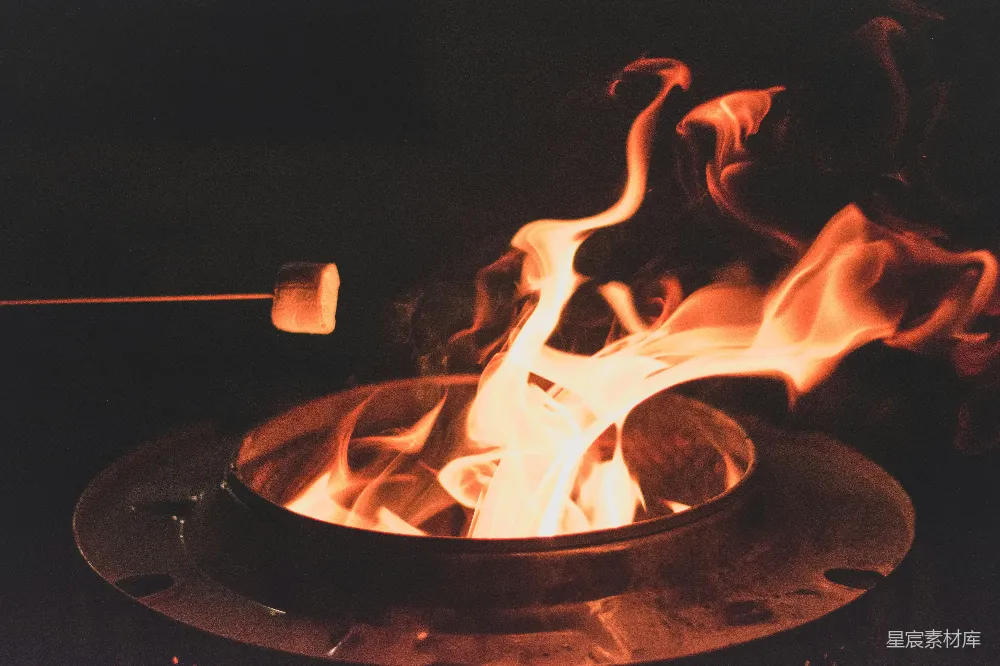 高清摄影 篝火 棉花糖 夜晚 温暖 户外 篝火上的棉花糖