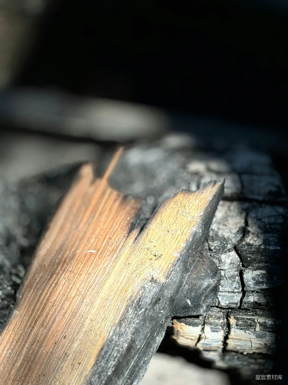 高清摄影 烧焦木头 自然纹理 户外场景 细节特写 自然元素 烧焦的木头