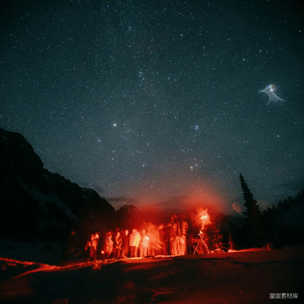高清摄影 夜晚 星空 篝火 自然 幻想 星夜下的篝火与梦想