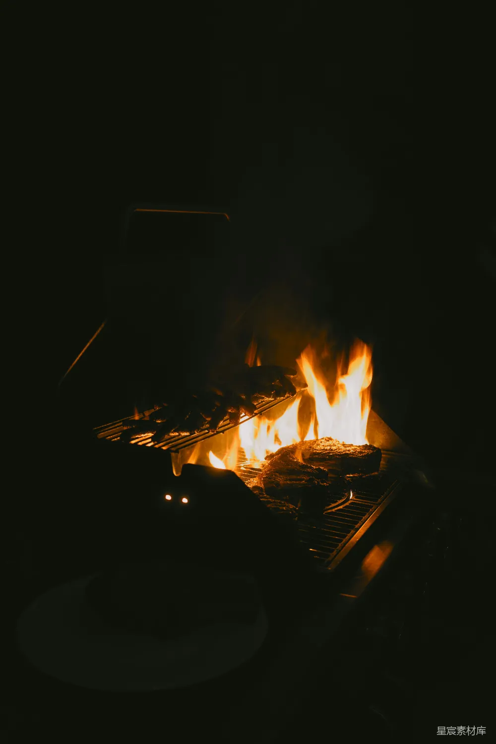 高清摄影 烧烤 火焰 夜景 户外活动 美食 烧烤夜的火焰