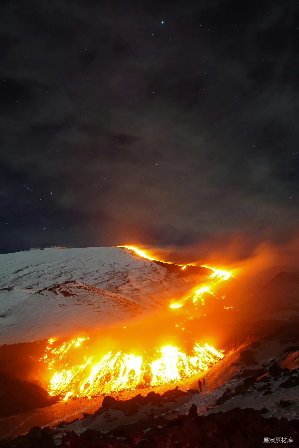 高清摄影 火山 熔岩 夜景 自然景观 地质现象 火山夜景下的熔岩流