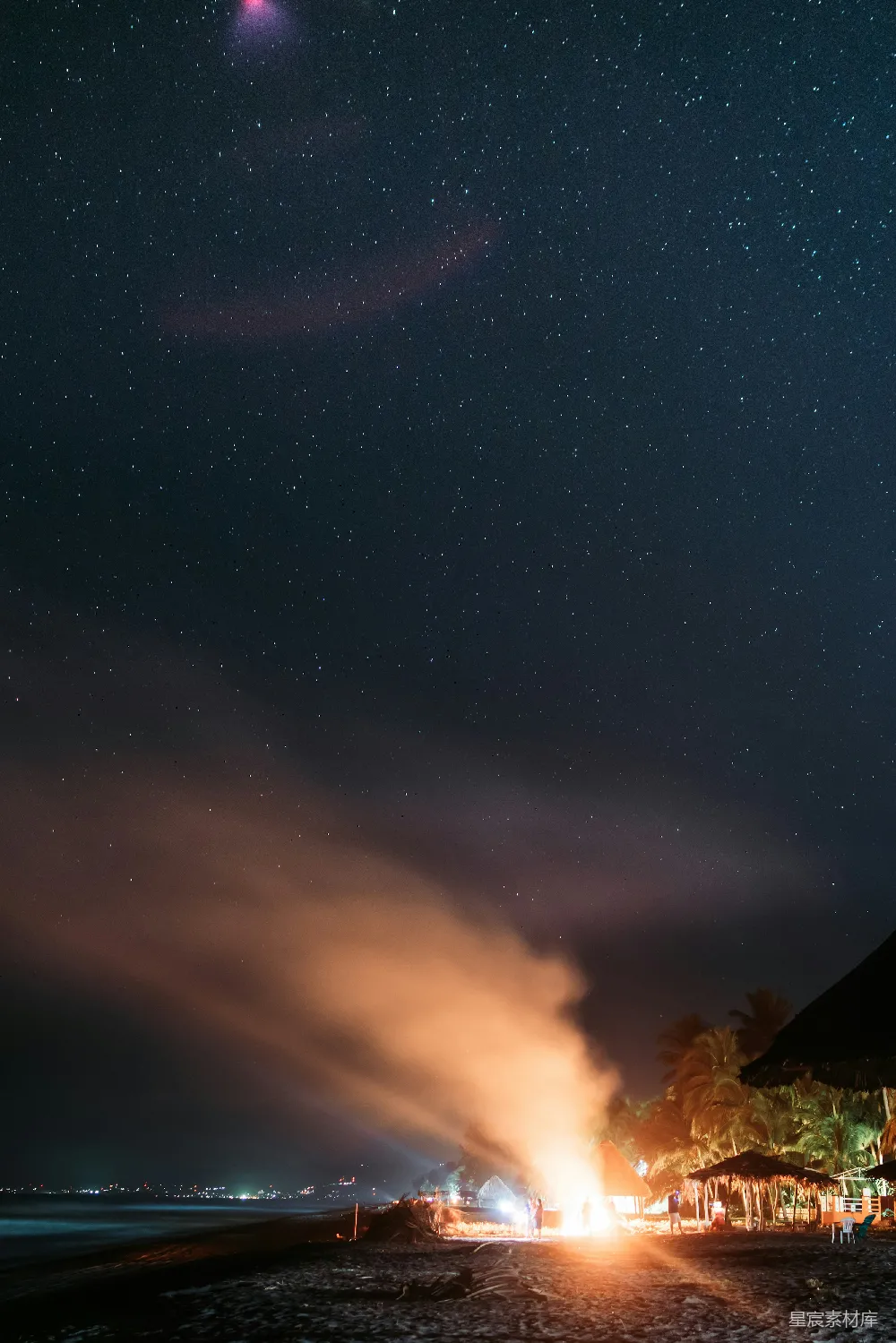 高清摄影 海滩 夜晚 篝火 星空 自然 星夜海滩上的篝火