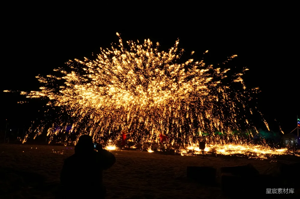 高清摄影 夜景 烟花 节日气氛 夜生活 庆祝活动 夜空中绽放的火花树