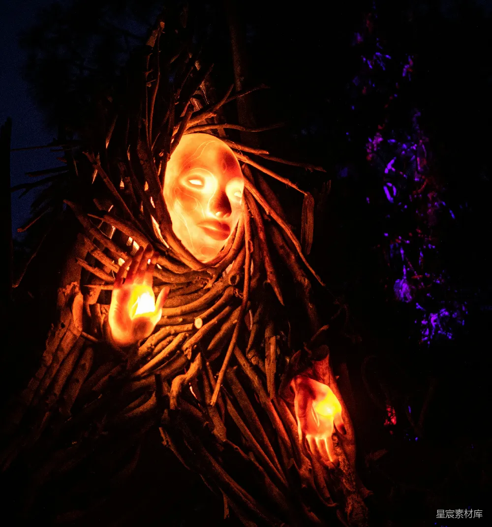高清摄影 火光 人形 夜晚 神秘 艺术 火光中的神秘人影