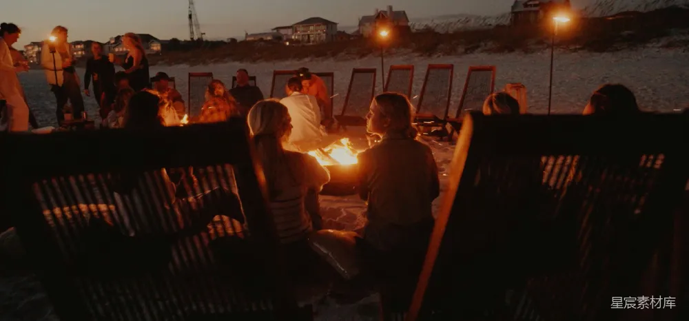 高清摄影 海滩 篝火 聚会 夜晚 户外 海边篝火晚会
