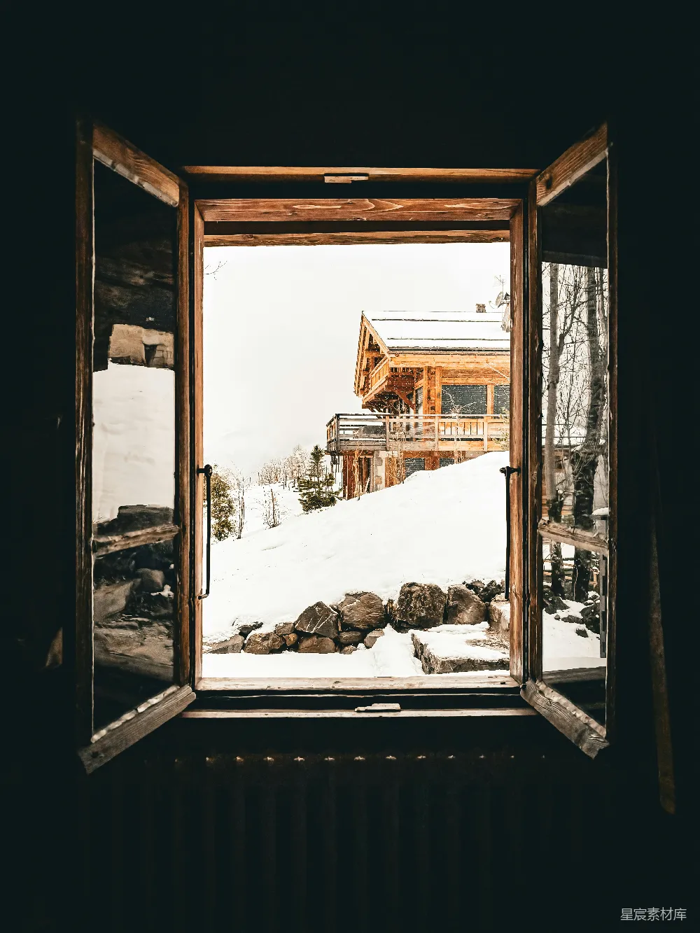 高清摄影 窗户 雪景 木屋 冬季 自然 窗外的冬日雪景