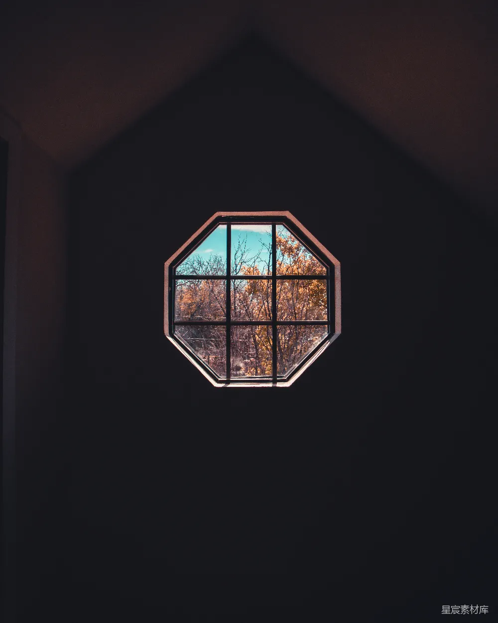 高清摄影 窗户 秋天 自然 建筑 风景 透过八角窗看秋天