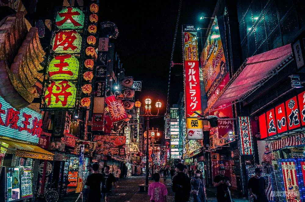 高清摄影 大阪 夜晚 霓虹灯 商业街 城市景观 大阪夜晚的霓虹灯街景