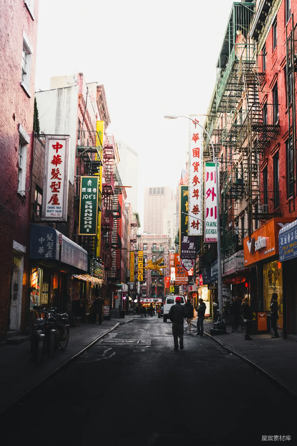 高清摄影 城市景观 唐人街 纽约 街道 招牌 纽约唐人街的静谧一角