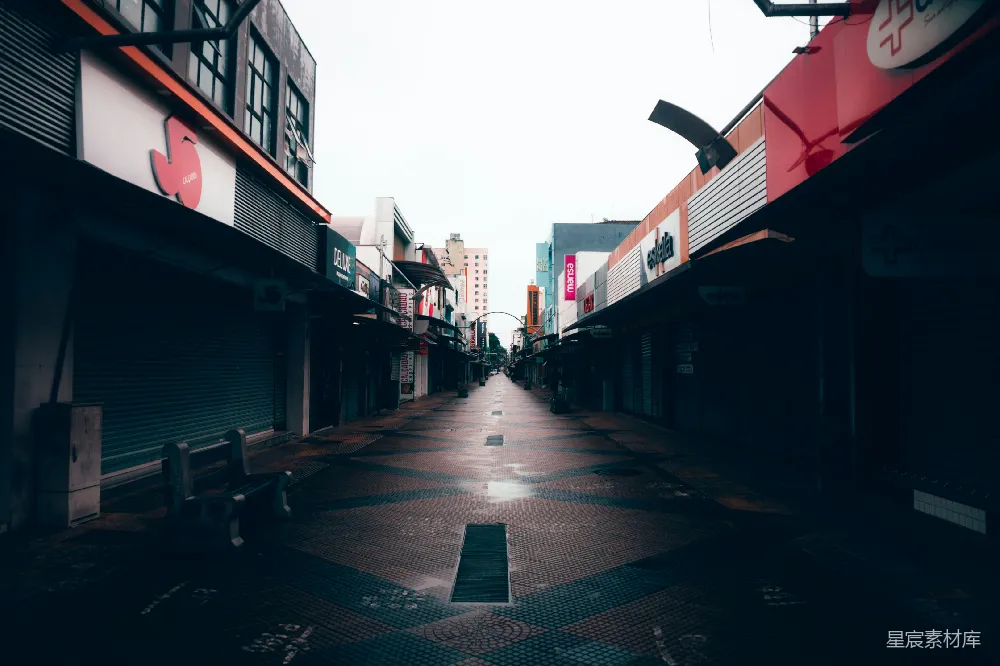 高清摄影 街道 城市 空旷 商业 阴天 空无一人的购物街