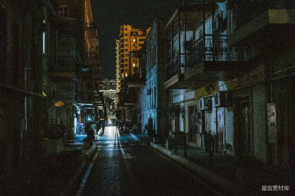 高清摄影 夜晚 城市 巷弄 灯光 宁静 夜色中的城市巷弄