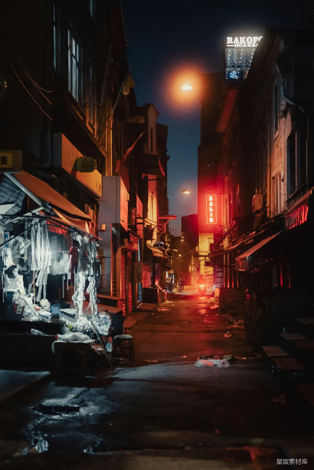 高清摄影 夜晚 城市 街景 霓虹灯 安静 夜色中的小巷