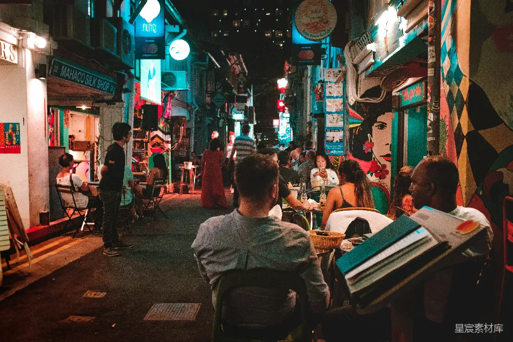 高清摄影 夜晚 街道 霓虹灯 城市生活 休闲 夜晚霓虹下的市井生活