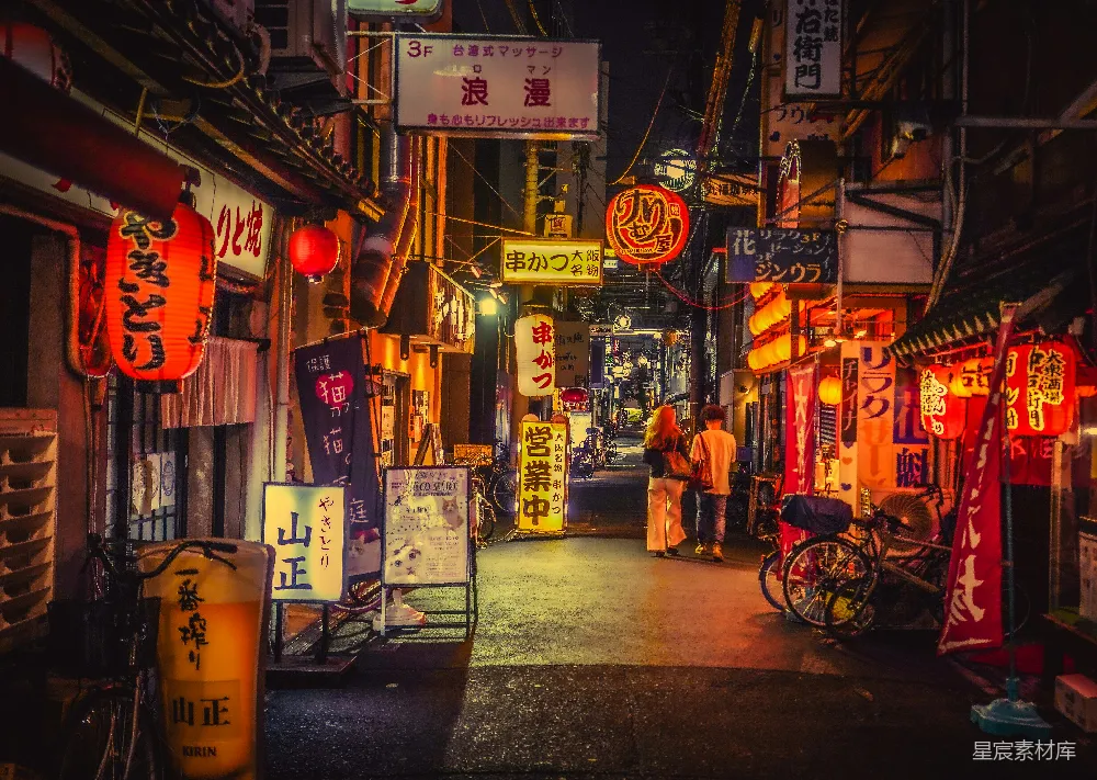 高清摄影 日本 夜景 小巷 霓虹灯 旅游 夜晚的日本小巷