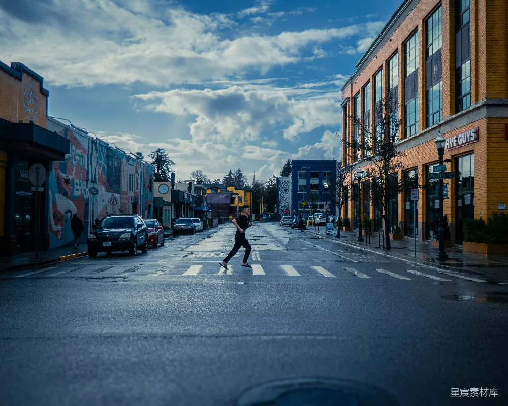 高清摄影 城市 慢跑 早晨 街头 日常生活 城市街头的早晨慢跑