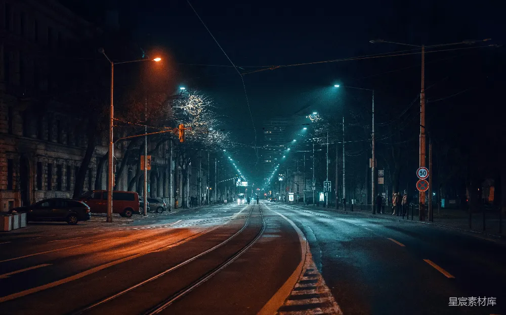 高清摄影 夜晚 城市 灯光 街道 静谧 夜幕下的城市街道
