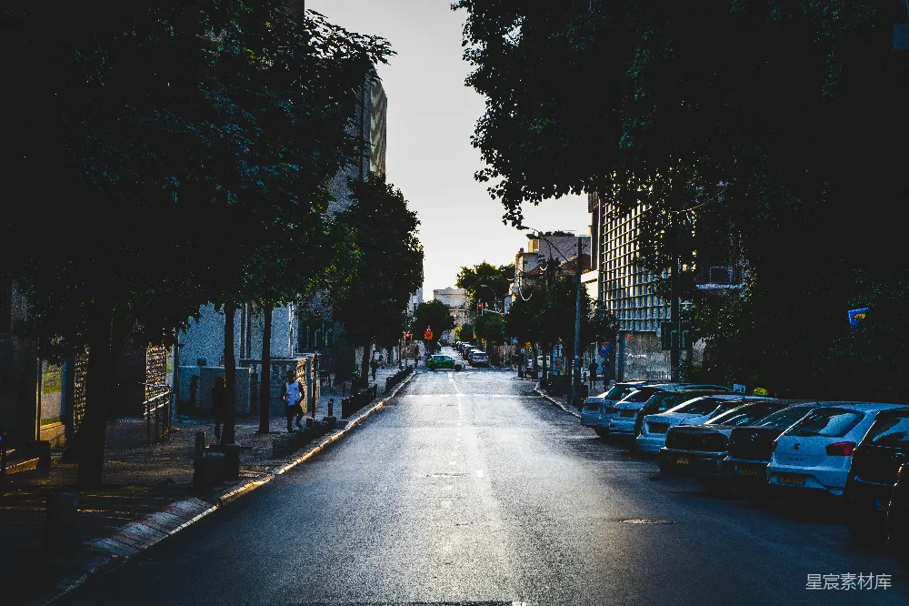 高清摄影 城市 早晨 慢跑 树木 建筑 城市中的清晨慢跑者