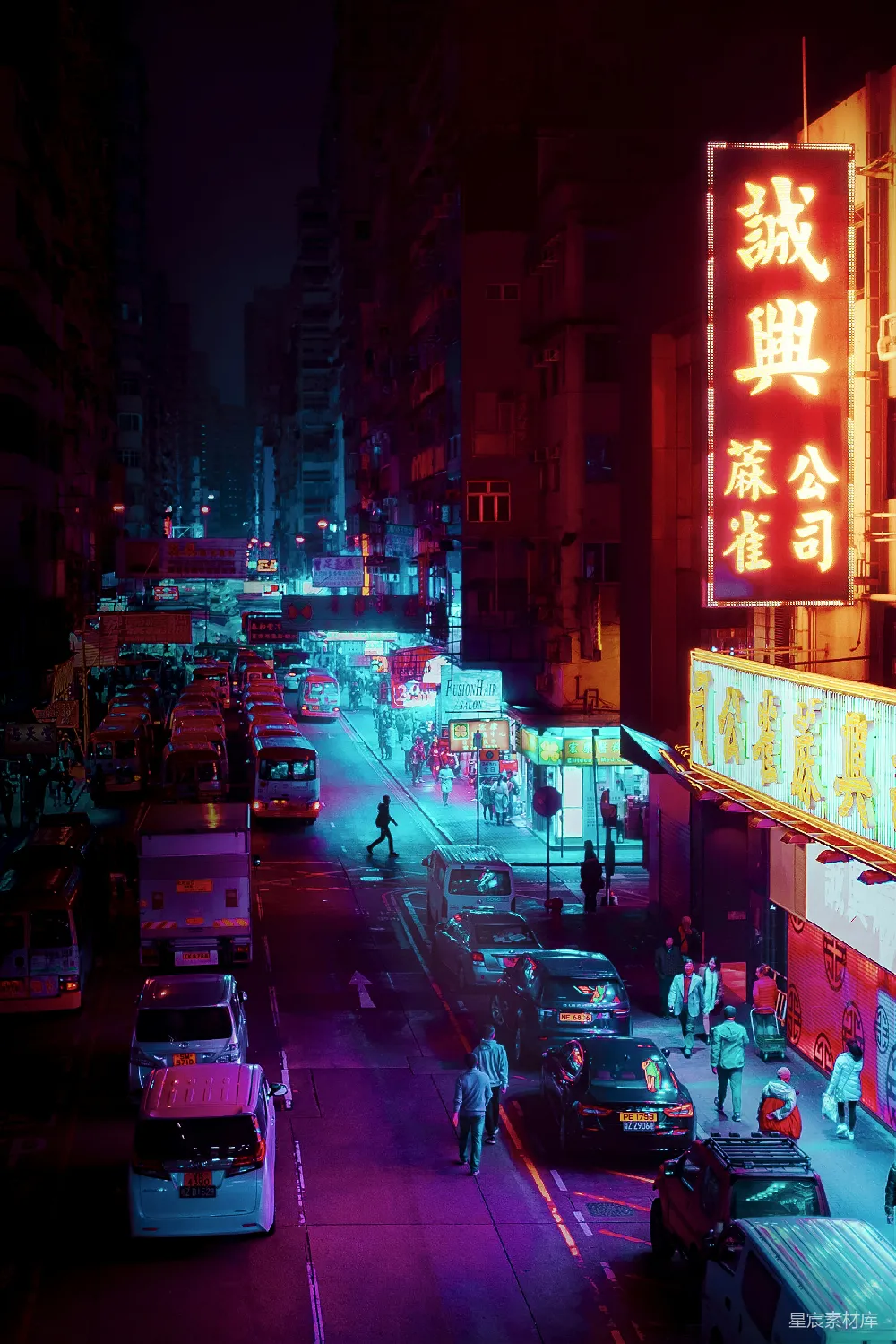 高清摄影 香港 夜景 霓虹灯 城市 繁忙 霓虹下的香港街道