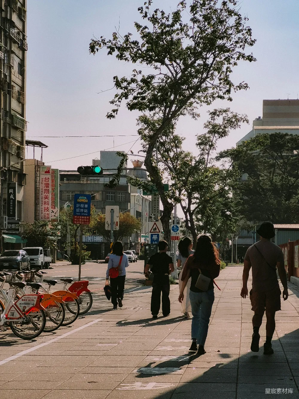 高清摄影 城市 人行道 树木 日常生活 阳光 城市中的悠闲时光