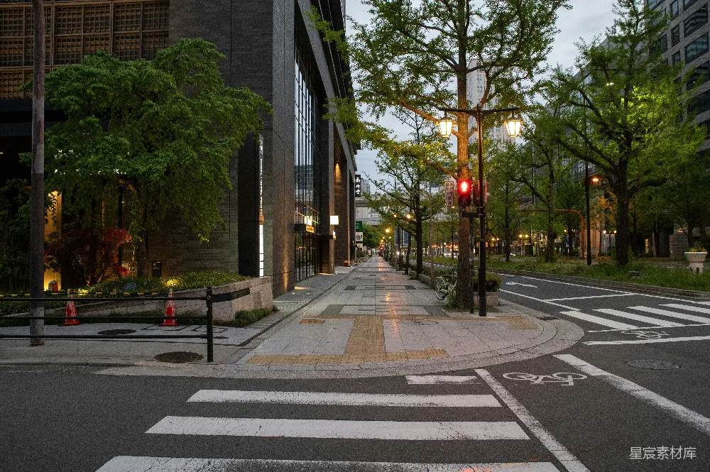 高清摄影 城市 黄昏 街道 树 自行车 静谧的都市黄昏