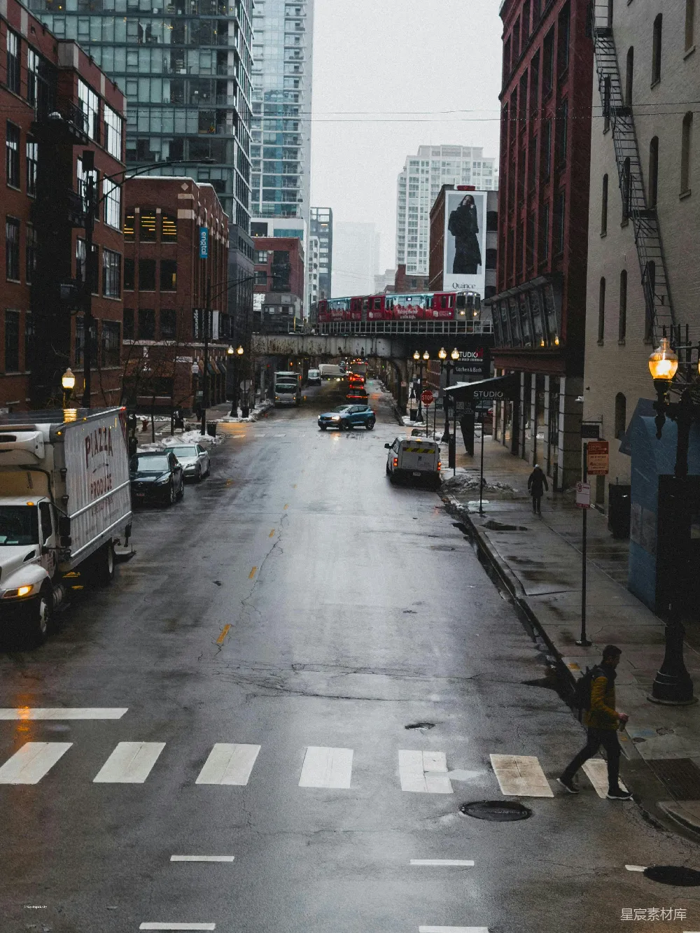 高清摄影 城市风光 雨天 芝加哥 街道 现代 雨后芝加哥的街景