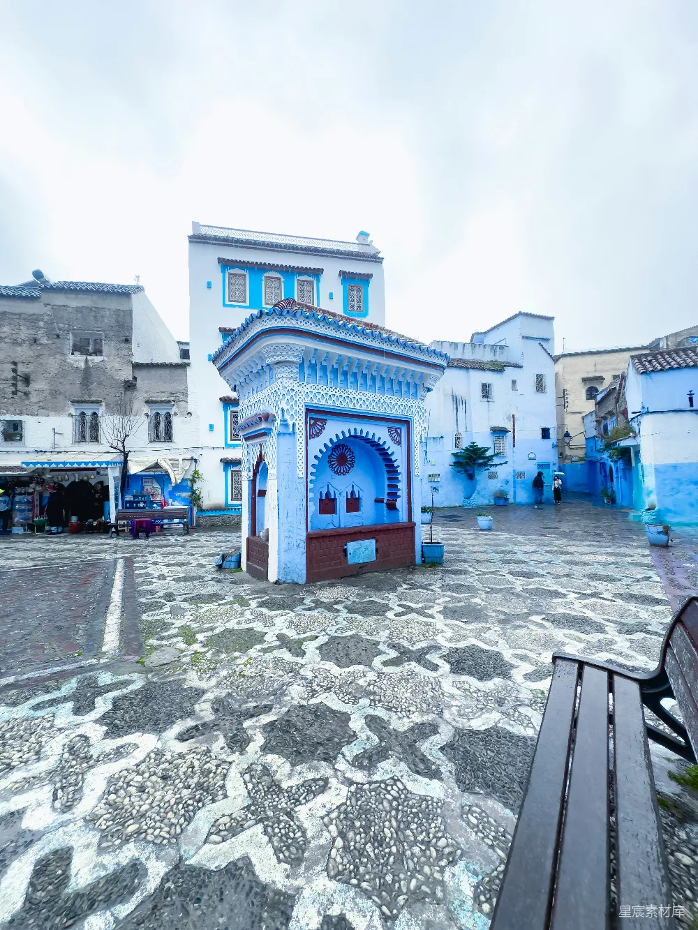 高清摄影 摩洛哥 蓝色村庄 传统建筑 石板路 旅游 蓝色村庄的宁静角落