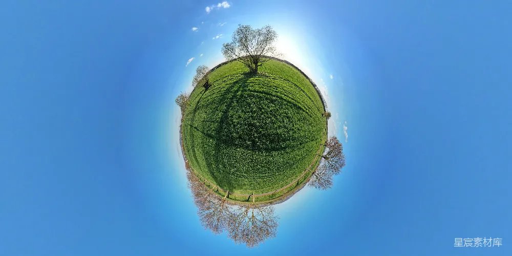 高清摄影 360度全景 微型地球 田野 自然风光 春季 微型地球上的田野与树