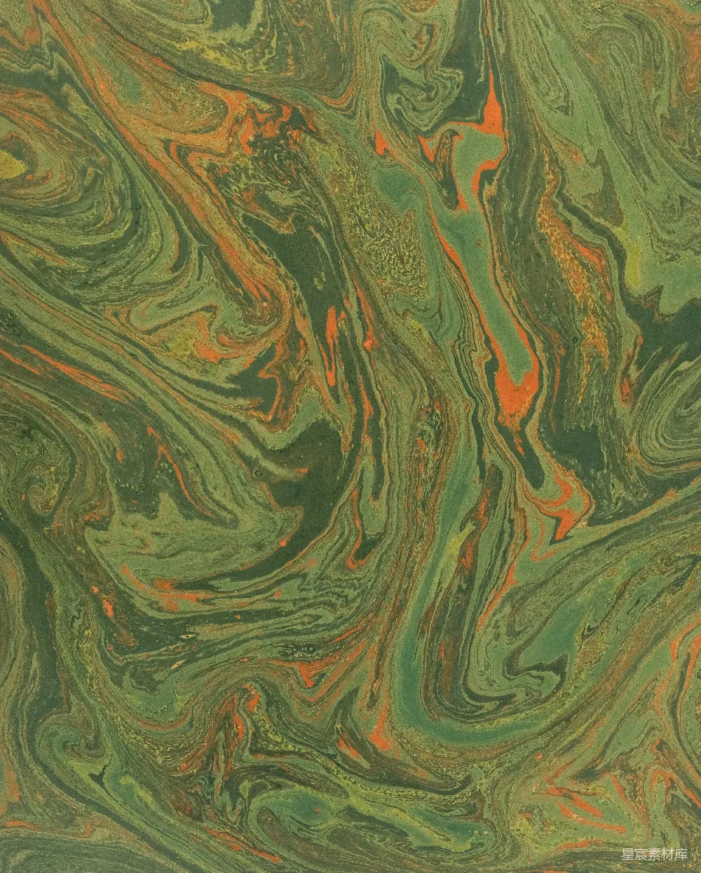 高清摄影 纹理 抽象艺术 自然灵感 艺术背景 墙面装饰 绿色与橙色的抽象漩涡纹理