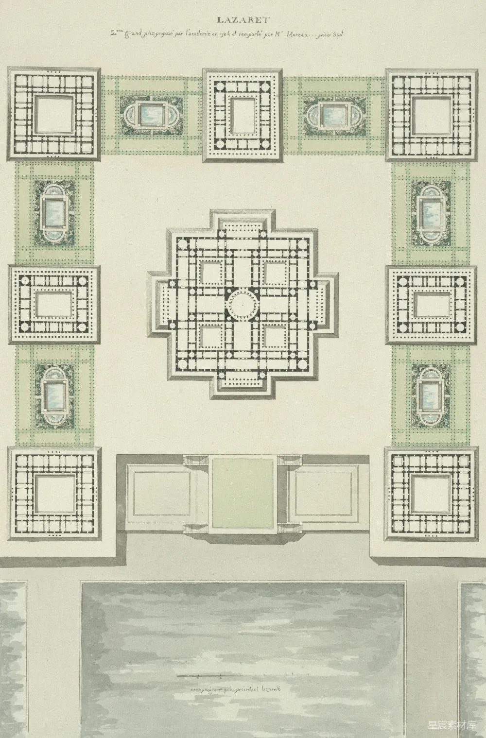 高清摄影 建筑平面图 18世纪 法国建筑 医疗建筑 历史图纸 1784年法国医院设计平面图