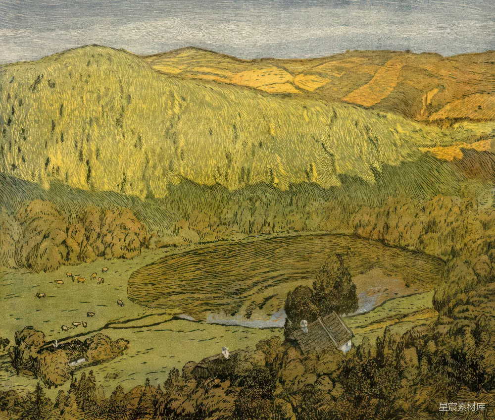 高清摄影 乡村 风景 插画 田园 宁静 乡村风景插画