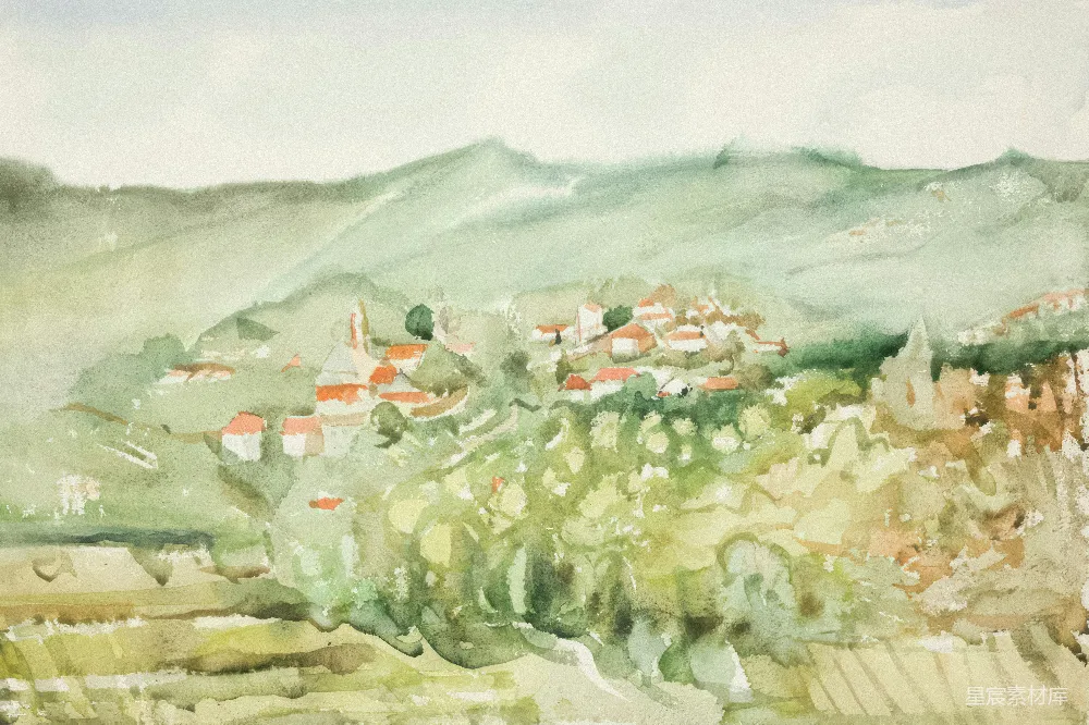 高清摄影 乡村 水彩画 风景 自然 田园 水彩乡村风景