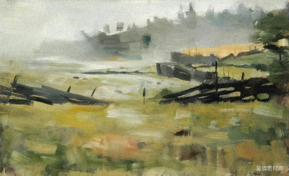 高清摄影 乡村 雾气 油画 宁静 风景 雾中的小村庄