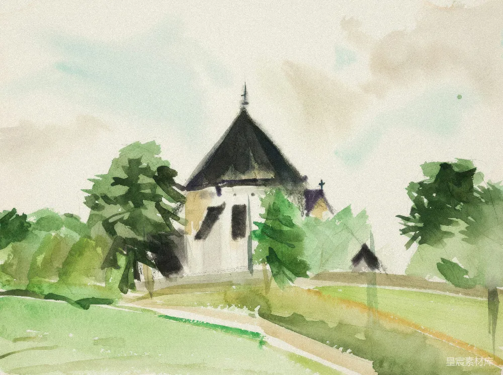 高清摄影 水彩画 乡村 小屋 艺术 风景 水彩画中的乡村小屋