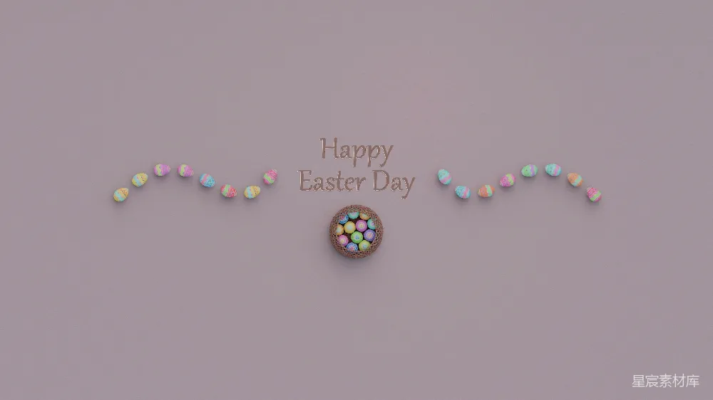 这张图片展示了多个彩蛋排列在灰色背景上，中央有“Happy Easter Day”的字样，周围还有一圈装饰用的彩蛋。整体风格简洁而充满节日气氛，适合用作复活节的节日庆祝素材。
