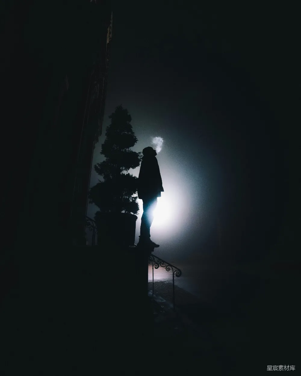 高清摄影 剪影 雾 孤独 夜晚 城市 雾中独立的剪影