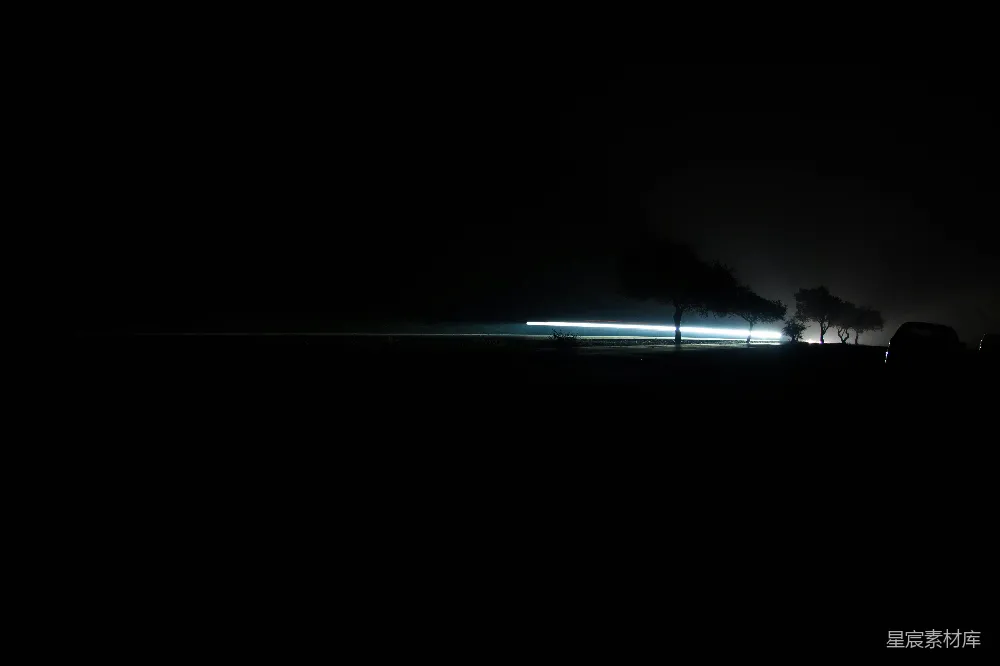 高清摄影 夜晚 孤独 树影 光轨 宁静 夜幕下的光与影