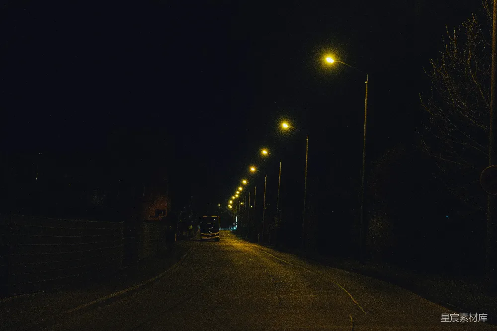 高清摄影 夜晚 路灯 城市 静谧 街景 夜幕下的街道