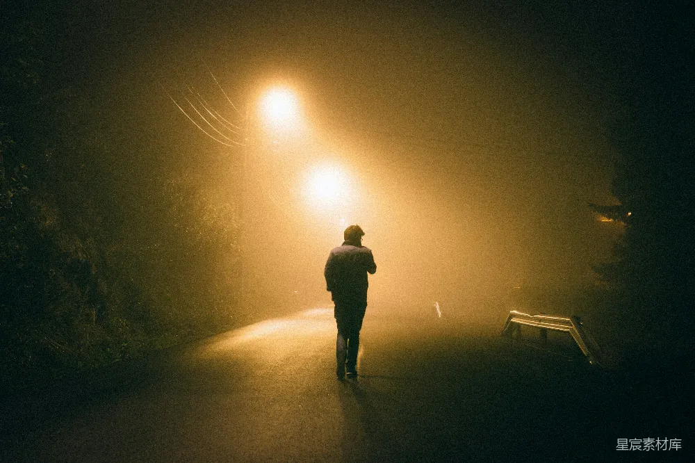 高清摄影 夜晚 孤独 路灯 背影 寂静 夜行者的孤独